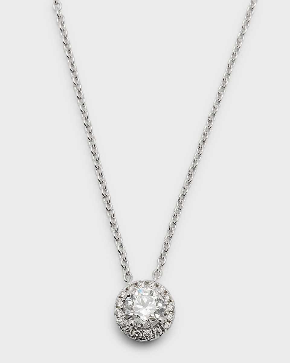 18K White Gold Round Diamond Halo Pendant